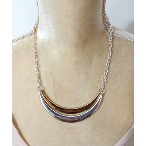 Nine West Two Tone Crescent Bib Necklace 18" Silver and Gold Tone